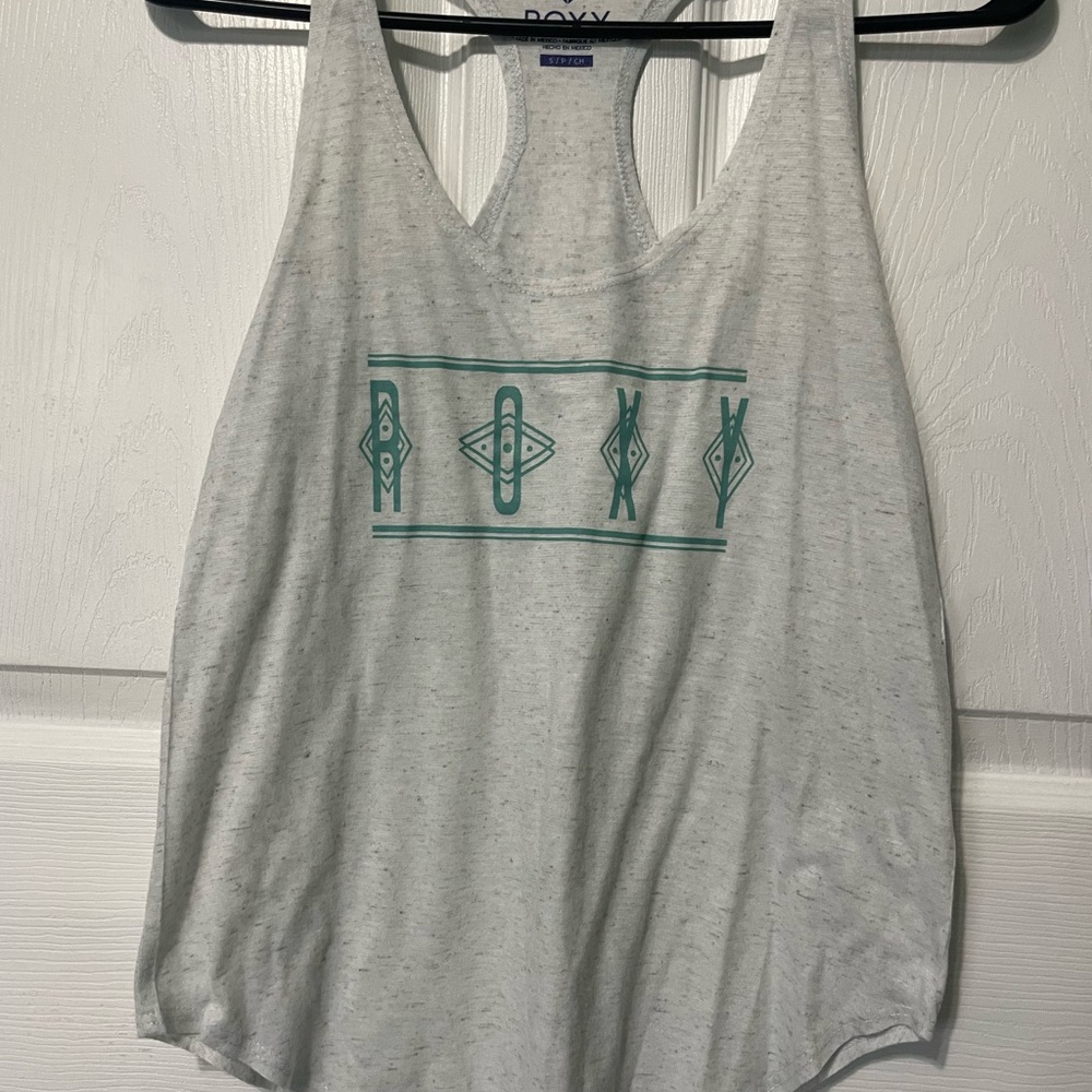 Roxy Light Gray Tank Top with Teal Design
